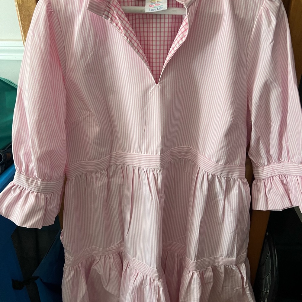 Pink Striped Ruffle Dress